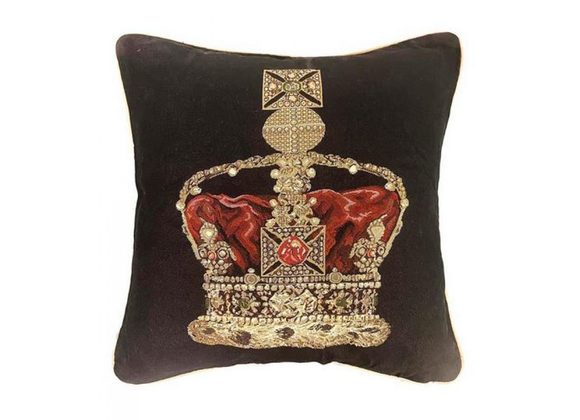 Crown Tapestry Cushion Cover by Signare - Black