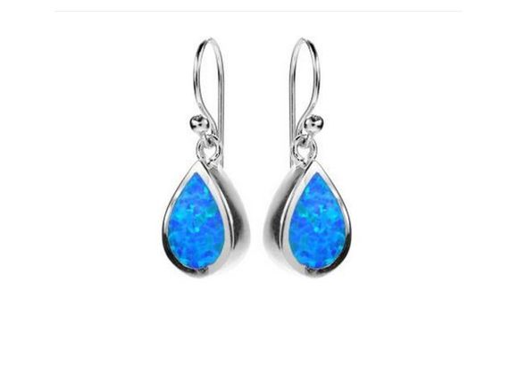 925 Silver & Blue Opalique Teardrop Earrings