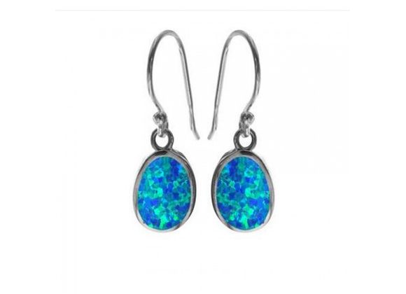 Classic Oval 925 Silver & Blue Opalique Drop Earrings