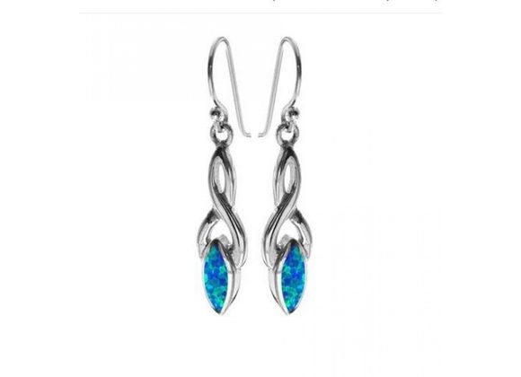 925 Silver Marquis blue opalique & twist drop earrings