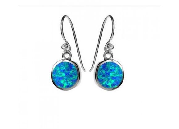925 Silver & blue opalique round drop earrings