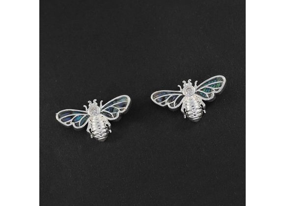 BEE small Silver plated & Paua shell stud earrings by Equilibrium