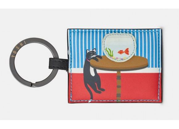 Cat And Fish - Leather Keyring by YOSHI