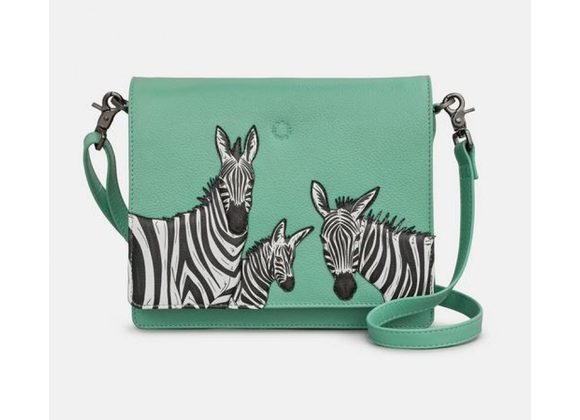 Zebras Mint Green Leather Triple Gusset Flap Over Bag by YOSHI