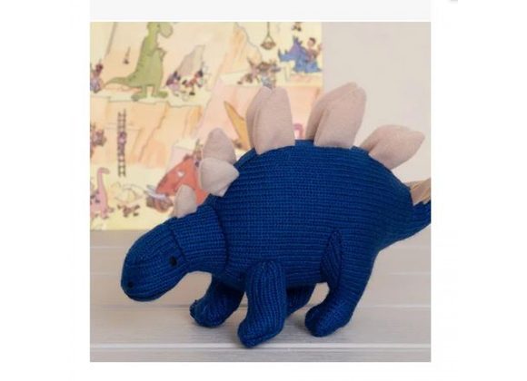 Blue Stegosaurus Dinosaur Knitted Baby Rattle