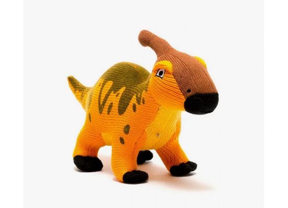 Orange Parasaurolophus Dinosaur Knitted Baby Rattle