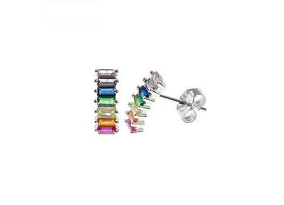 925 Silver & Multi Colour CZ Arc Stud Earrings