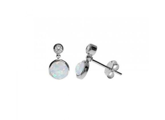 925 Silver White Opalique & CZ Stud Earrings