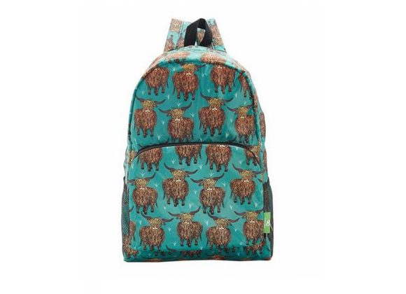 Teal Highland Cow Lightweight Foldable Backpack by Eco Chic