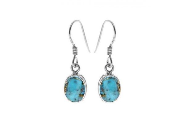 925 Silver Blue Mohave Turquoise Oval Drop Earrings