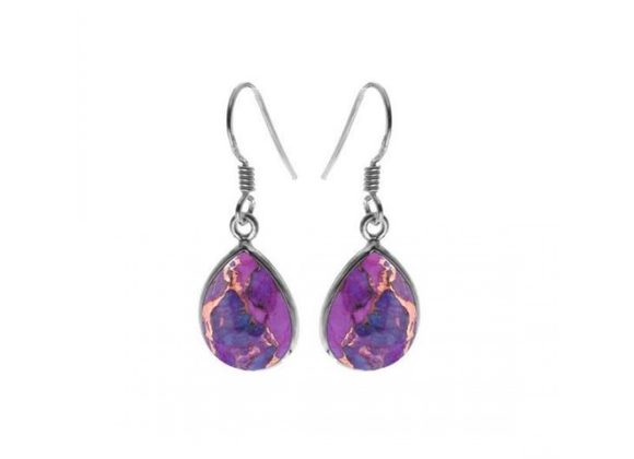 925 Silver & Purple Mohave Turquoise Teardrop Drop Earrings
