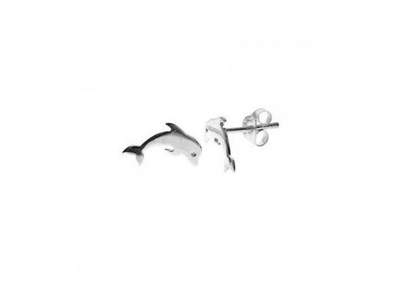 925 Silver flat polished Dolphin Stud Earrings