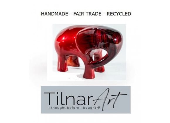 Recycled Aluminum  Elephant by Tilnar Art - Red