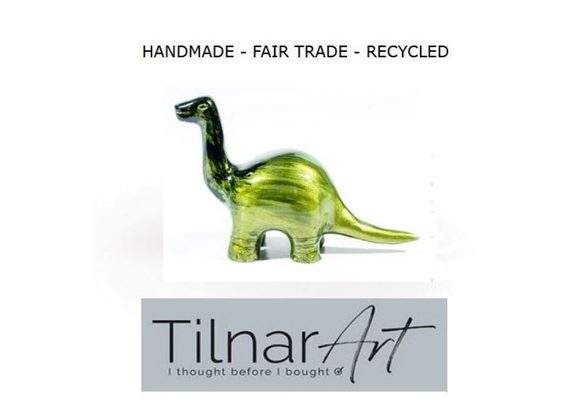Recycled Aluminium Brushed Lime Dinosaur by Tilnar Art