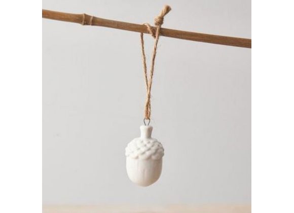 Acorn White ceramic hanging decoration