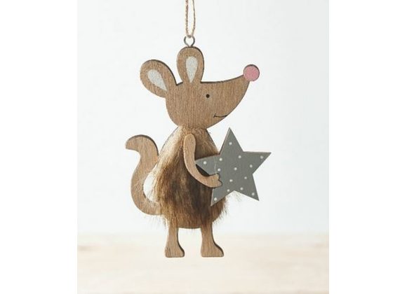 Rustic Wooden Mouse Hanging Decoration