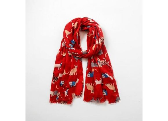 Cats Print Scarf - Red