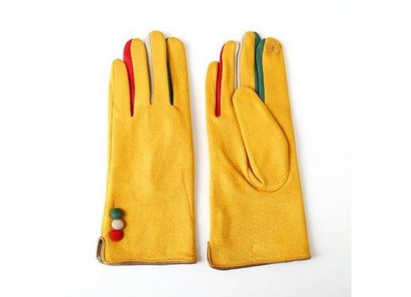 Multi Colour Buttons Gloves - Mustard
