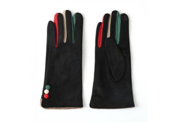  Multi Colour Buttons Gloves - Black