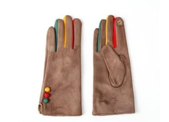  Multi Colour Buttons Gloves - Brown