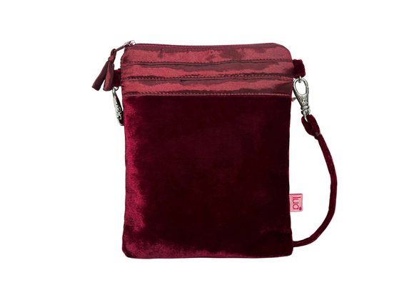 Dark Red Small Velvet Cross Body Bag / Purse