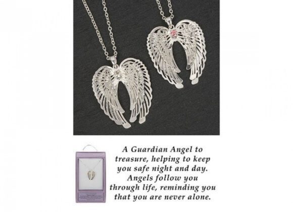 Guardian Angel Wings Necklace - Pink Stone