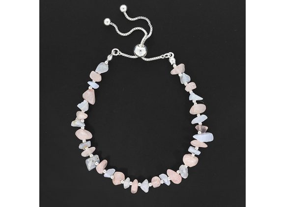 Friendship Silver Plated Bracelet - Rose Quartz Blue Lace Agate