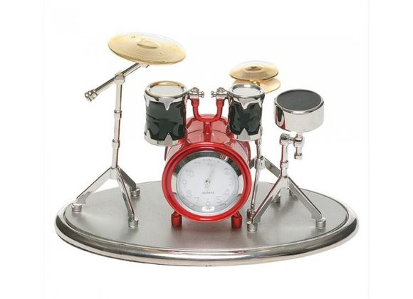 Silver & Red Drum Kit Clock