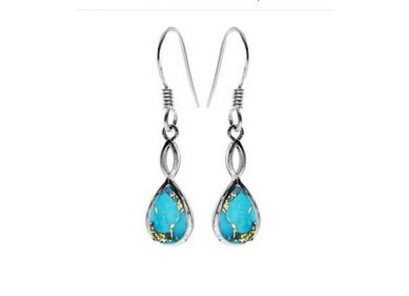 925 Silver Teardrop blue Mohave Turquoise drop earrings