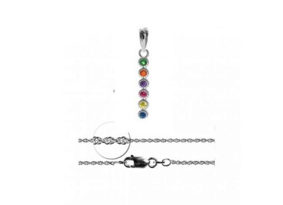 925 Silver & Multi CZ bar Pendant & Chain