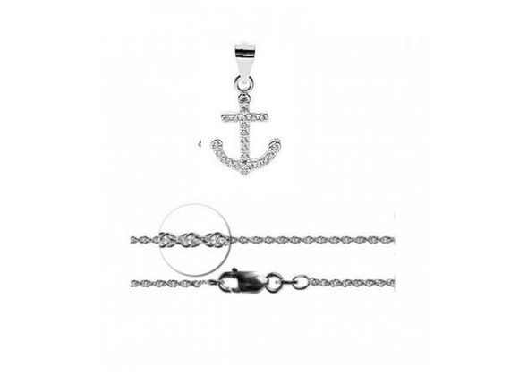 925 Silver & CZ Anchor Pendant & Chain