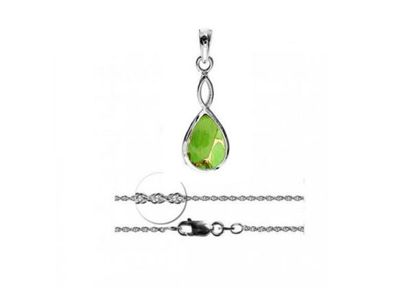 925 Silver teardrop Green Mohave Turquoise Pendant & Chain