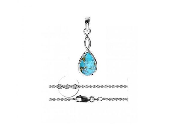 925 Silver teardrop Blue Mohave Turquoise Pendant & Chain