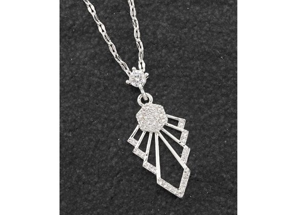 Art Deco Silver Plated Tiered Pendant & Chain