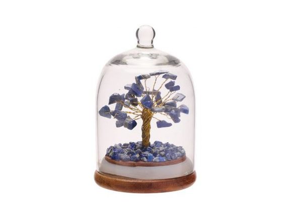 Lapis Lazuli Gemstone Tree of Life in Glass Cloche