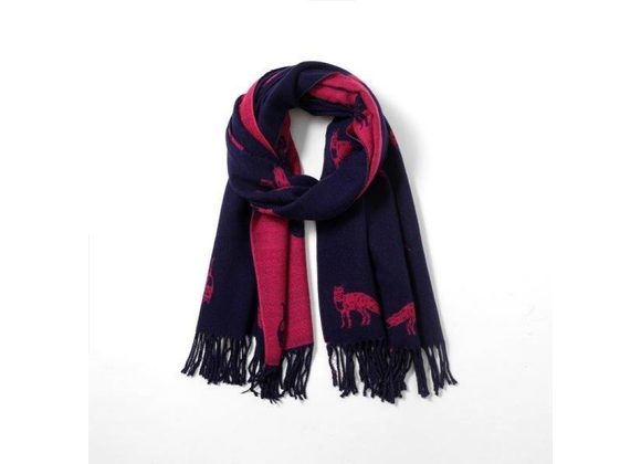 Reversible Fox cashmere blend Scarf – Navy