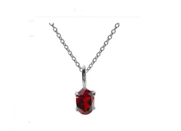 Small oval 925 Silver & Garnet Pendant and Chain