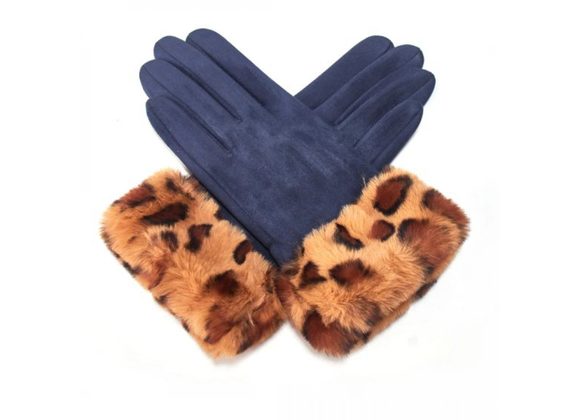Navy / Faux fur Gloves