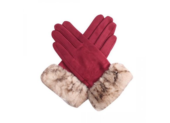 Maroon / Faux fur Gloves