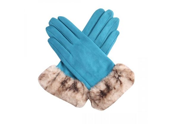 Teal / Faux fur Gloves