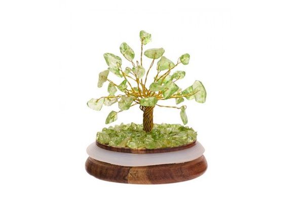 Peridot Gemstone Tree of Life in Glass Cloche