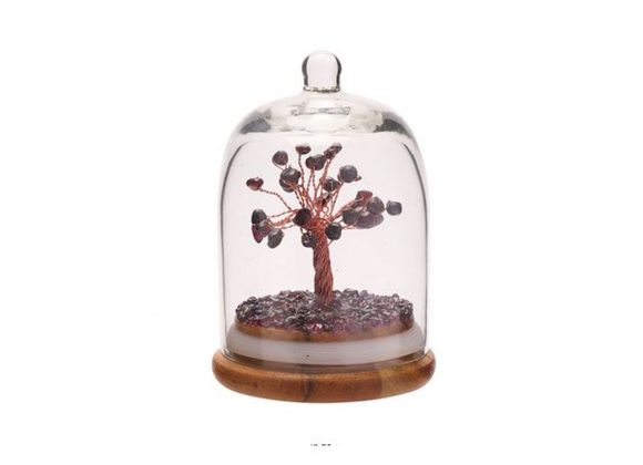 Garnet Gemstone Tree of Life in Glass Cloche