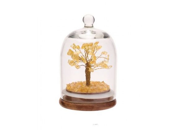 Citrine Gemstone Tree of Life in Glass Cloche