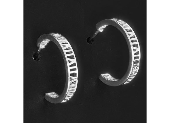  Roman Numerals Silver Plated Hoop Earrings by Equilibrium