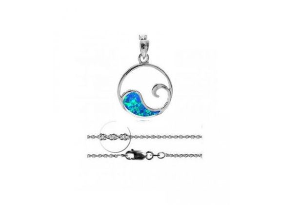 925 Silver & Blue Opalique Wave design Pendant