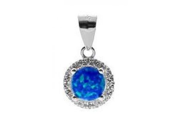 925 Silver & Small round Blue Opalique and CZ Pendant