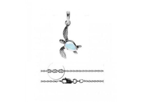 925 Silver Moonstone set Turtle Pendant and Chain 