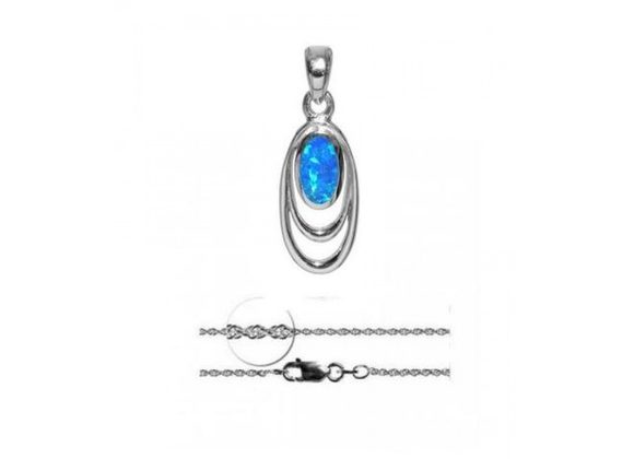 925 Silver oval & blue opalique Pendant