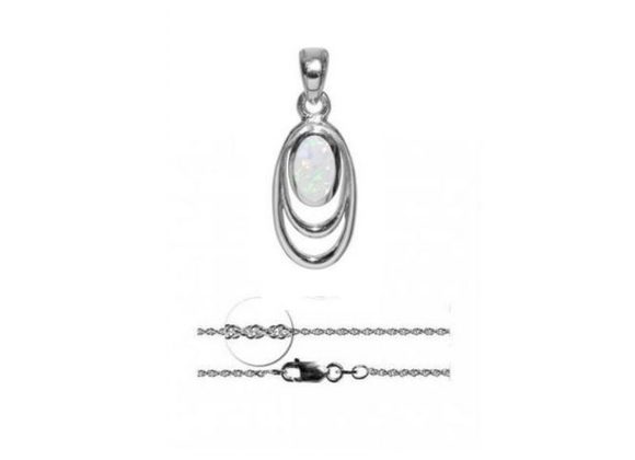 925 Silver oval & white opalique Pendant