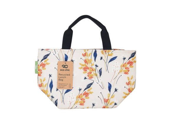 Beige Flowers Insulated Lunch Bag by Eco Chic 